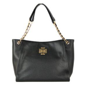 TORY BURCH  Britten Small Pebbled Leather Slouchy Tote Handbag